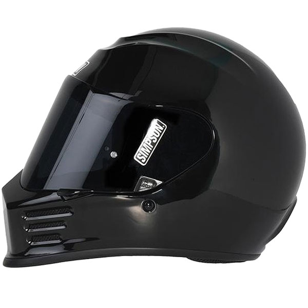 Side view showing the Simpson Speed helmet profile and visor