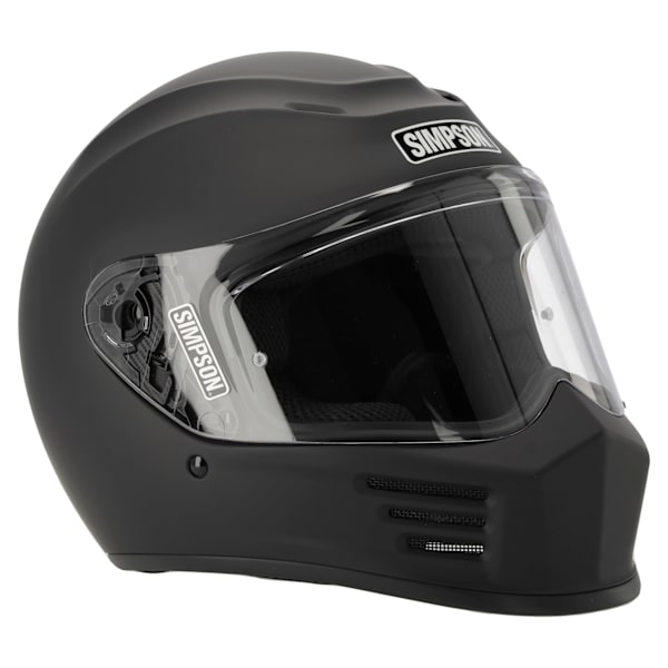 Simpson Speed matt black helmet shown from a front three-quarter angle