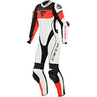 Dainese Ladies Imatra Perforated One Piece Leather Suit - White / Fluo Red / Black