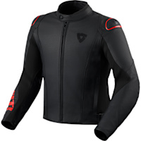 Rev'it Quadratic Leather Jacket - Black / Neon Red
