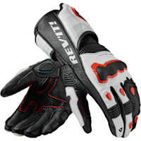 Rev'it Quantum 3 Leather Gloves - White / Neon Red