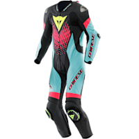 Dainese Laguna Seca 6 Perforated One Piece Leather Suit - Black / Water / Fuxia