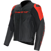 Dainese Racing 5 Leather Jacket - Black / Fluo Red