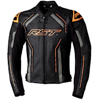 RST S1 CE Leather Jacket - Black / Grey / Neon Orange 