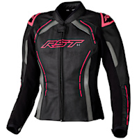 RST Ladies S1 CE Leather Jacket - Black / Neon Pink 