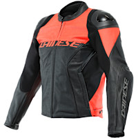 Dainese Racing 4 Perforated Leather Jacket - Black / Fluo Red