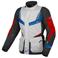 Macna Ladies Rancher Textile Jacket - Light Grey / Blue / Red