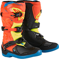 Alpinestars Youth Tech 3S Boots - Orange Fluo / Enamel Blue / Yellow Fluo