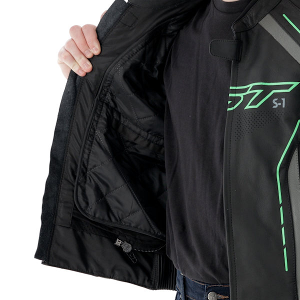 RST S-1 Motorrad Textiljacke - Stehkragen, Reißverschluss, Schwarz/Grau/Grün, Größe XXL