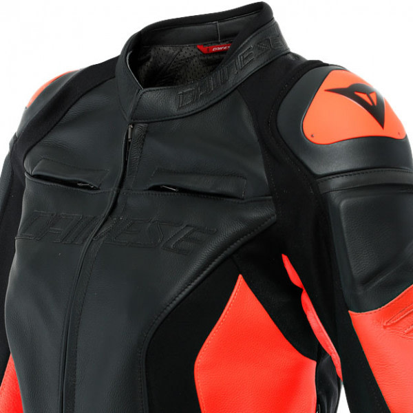 Dainese Ladies Racing 4 Leather Jacket - Black / Fluo Red - FREE