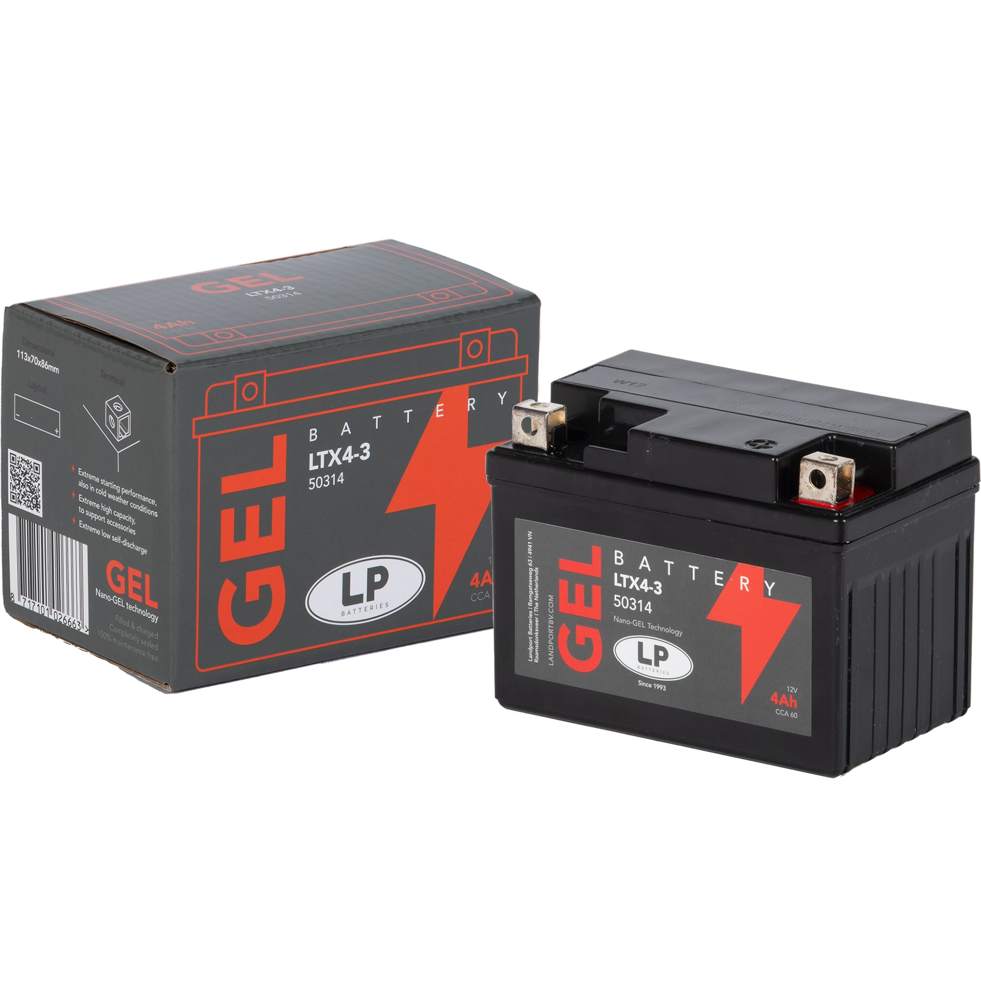 Landport Landport Motorcycle Battery - GTX4-3 (GTX4L-BS) GEL 50314