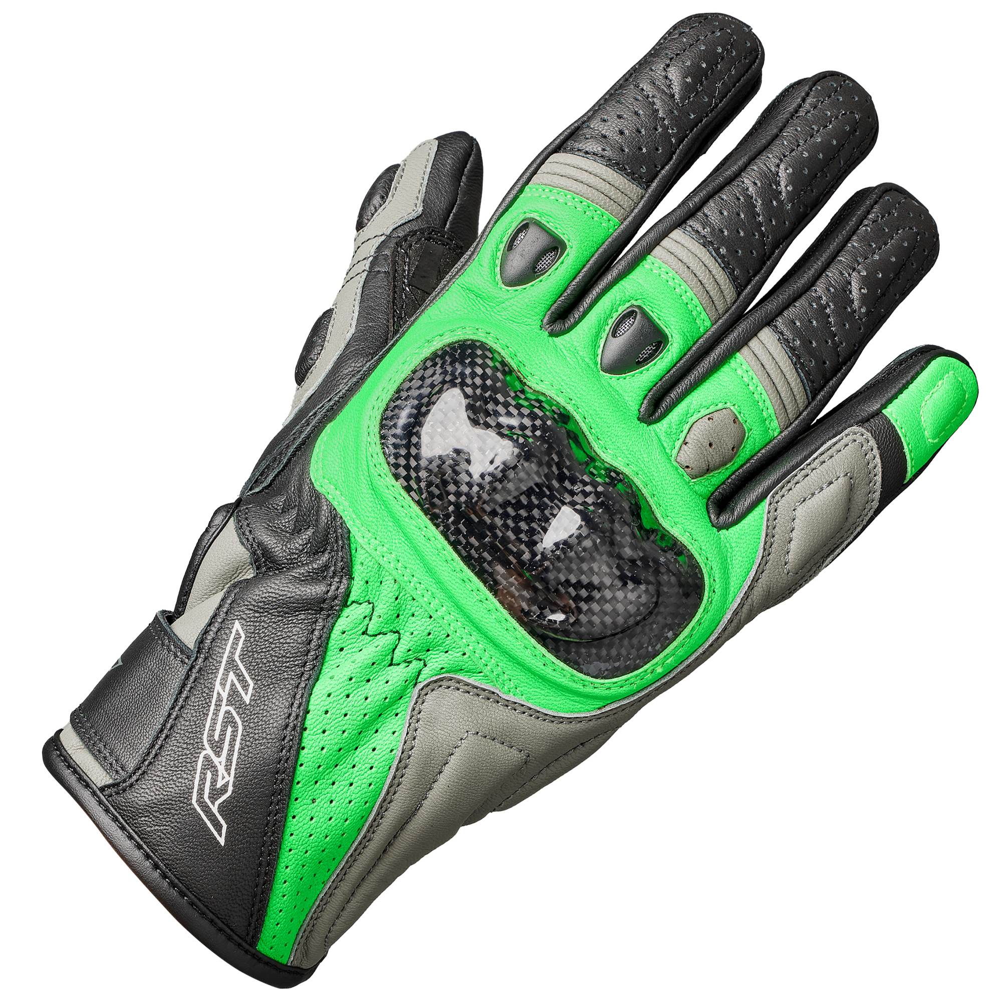 RST RST Stunt 3 CE Leather Gloves - Black / Grey / Neon Green