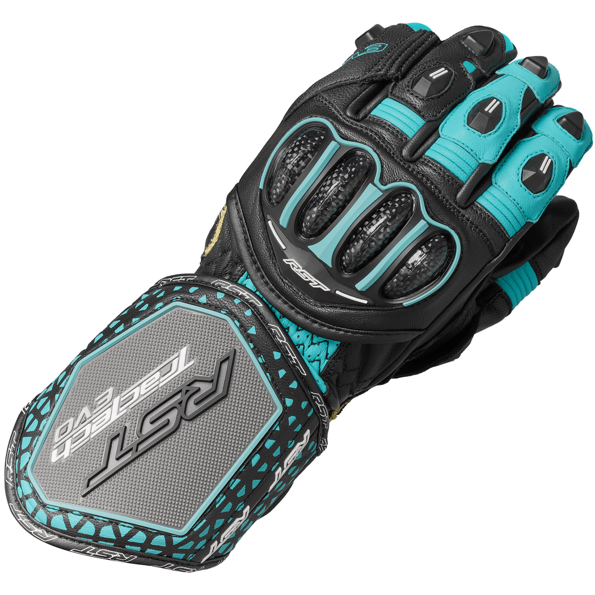 RST RST Ladies Tractech Evo 4 CE Leather Gloves - Black / Aqua / Grey