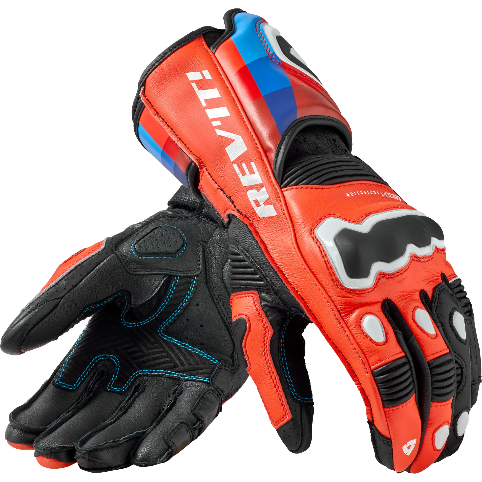 Rev'it Rev'it Quantum 3 Leather Gloves - Neon Red / Blue