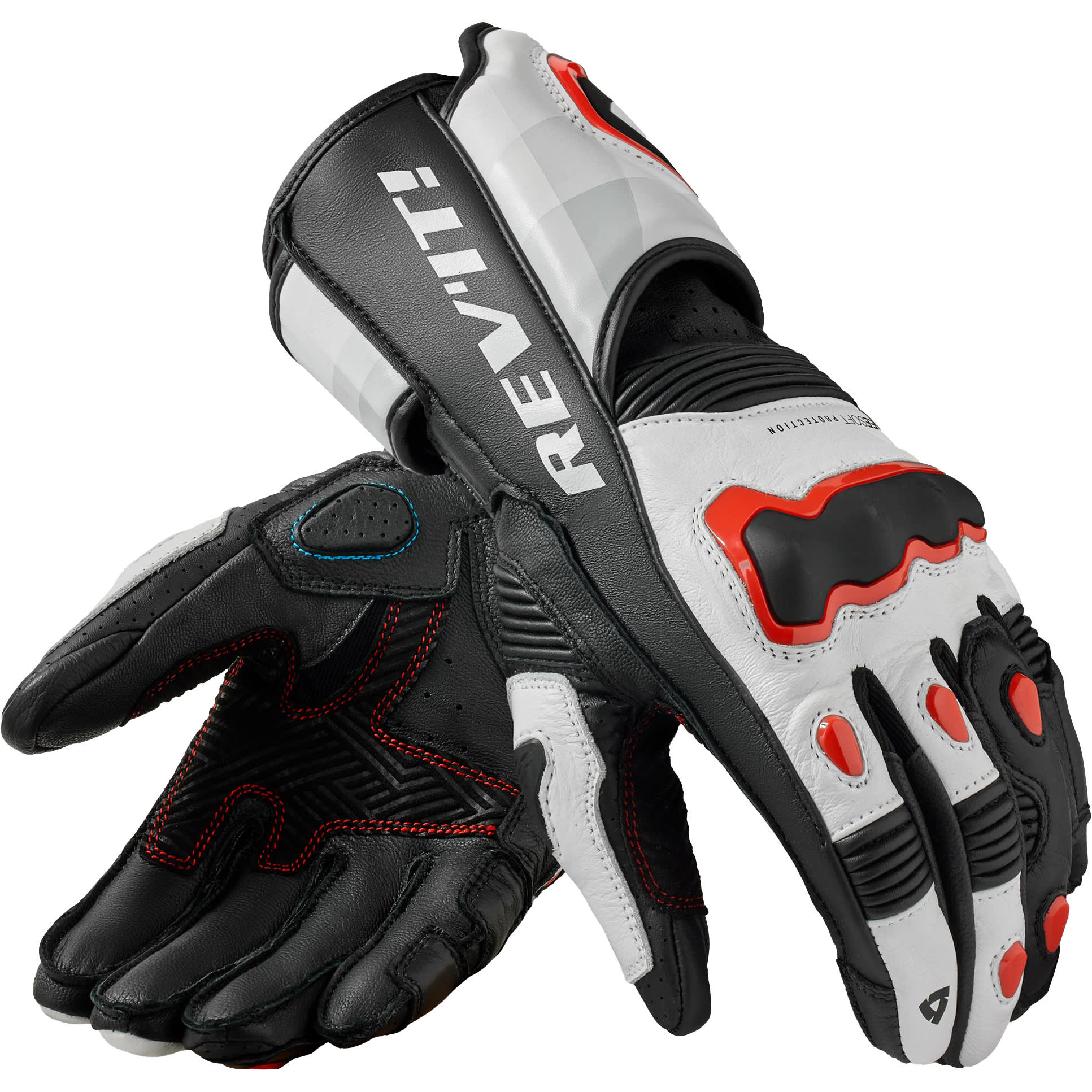 Rev'it Rev'it Quantum 3 Leather Gloves - White / Neon Red