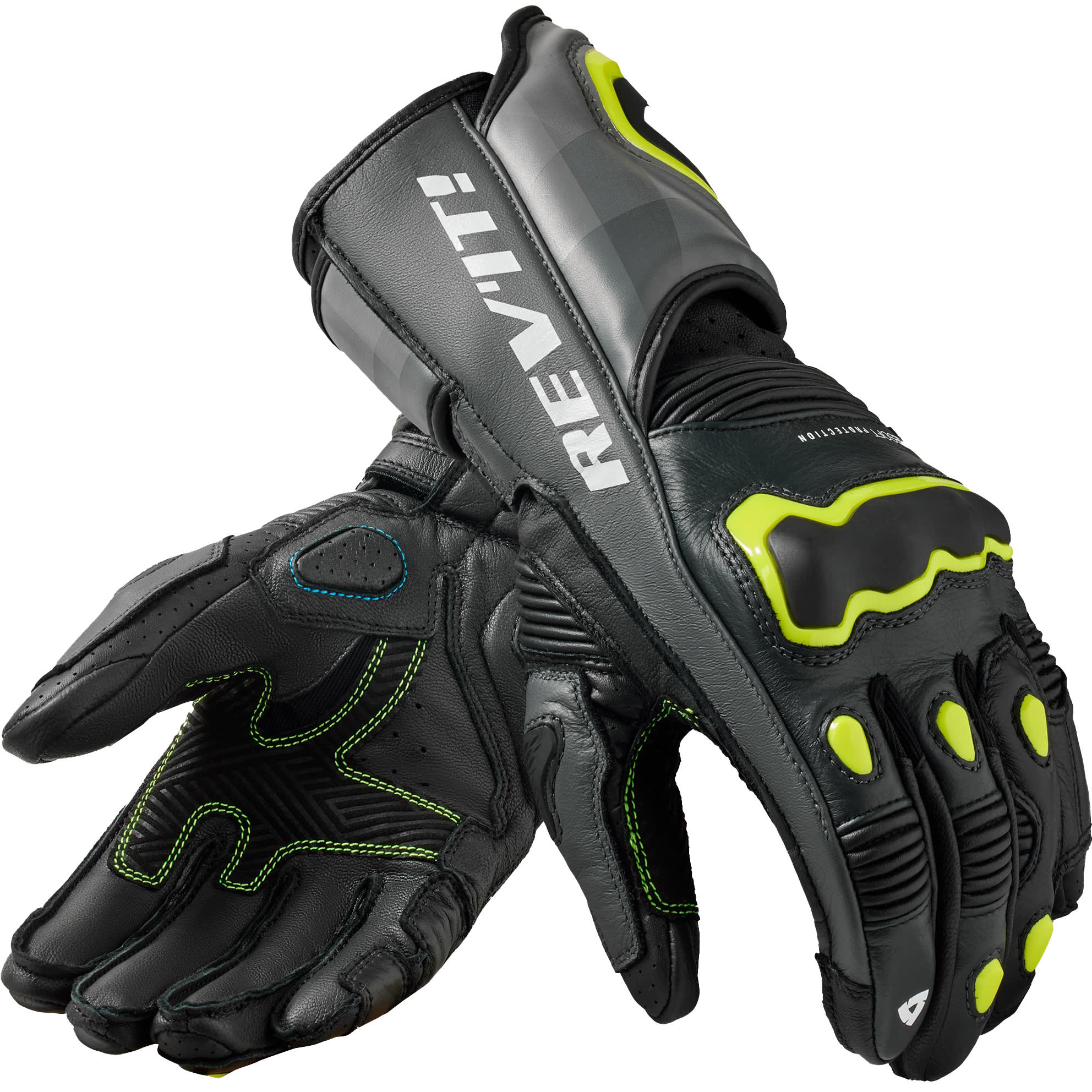 Rev'it Rev'it Quantum 3 Leather Gloves - Grey / Neon Yellow