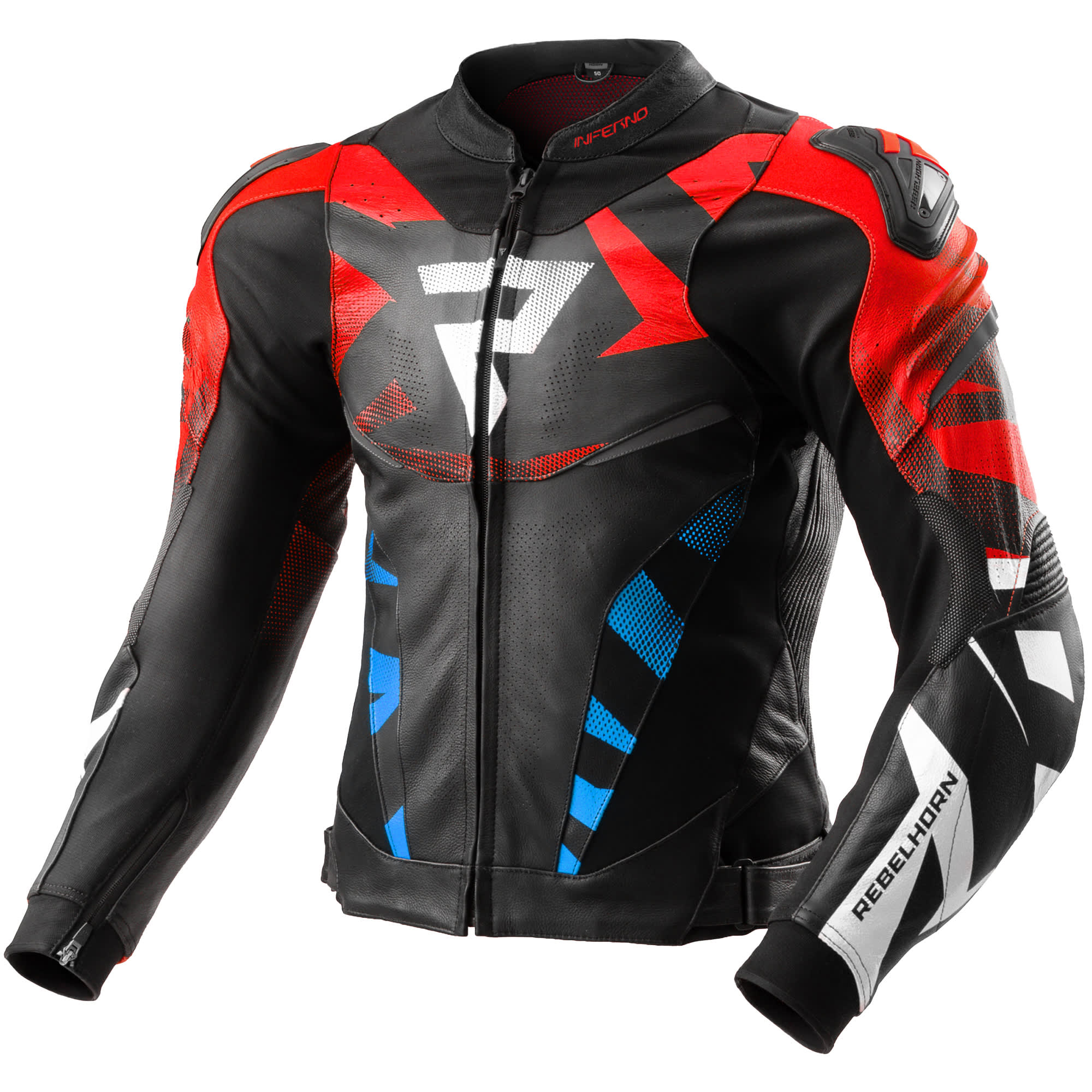Rebelhorn Rebelhorn Inferno Leather Jacket - Black / Blue / White / Red