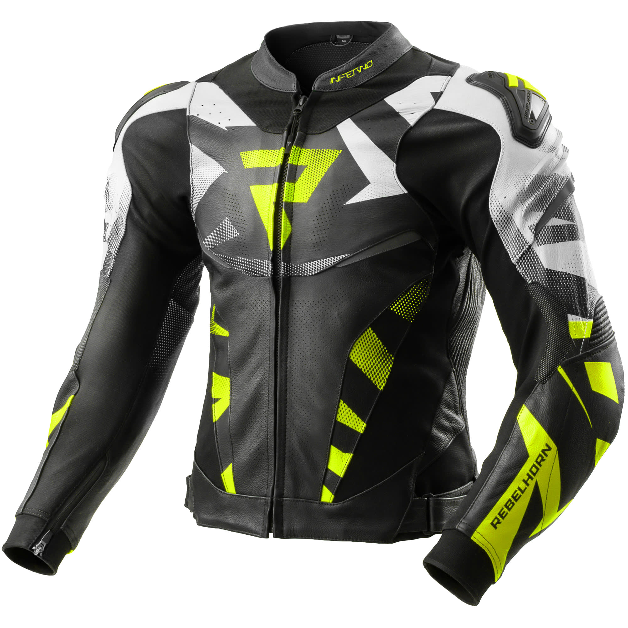 Rebelhorn Rebelhorn Inferno Leather Jacket - Black / White / Fluo Yellow