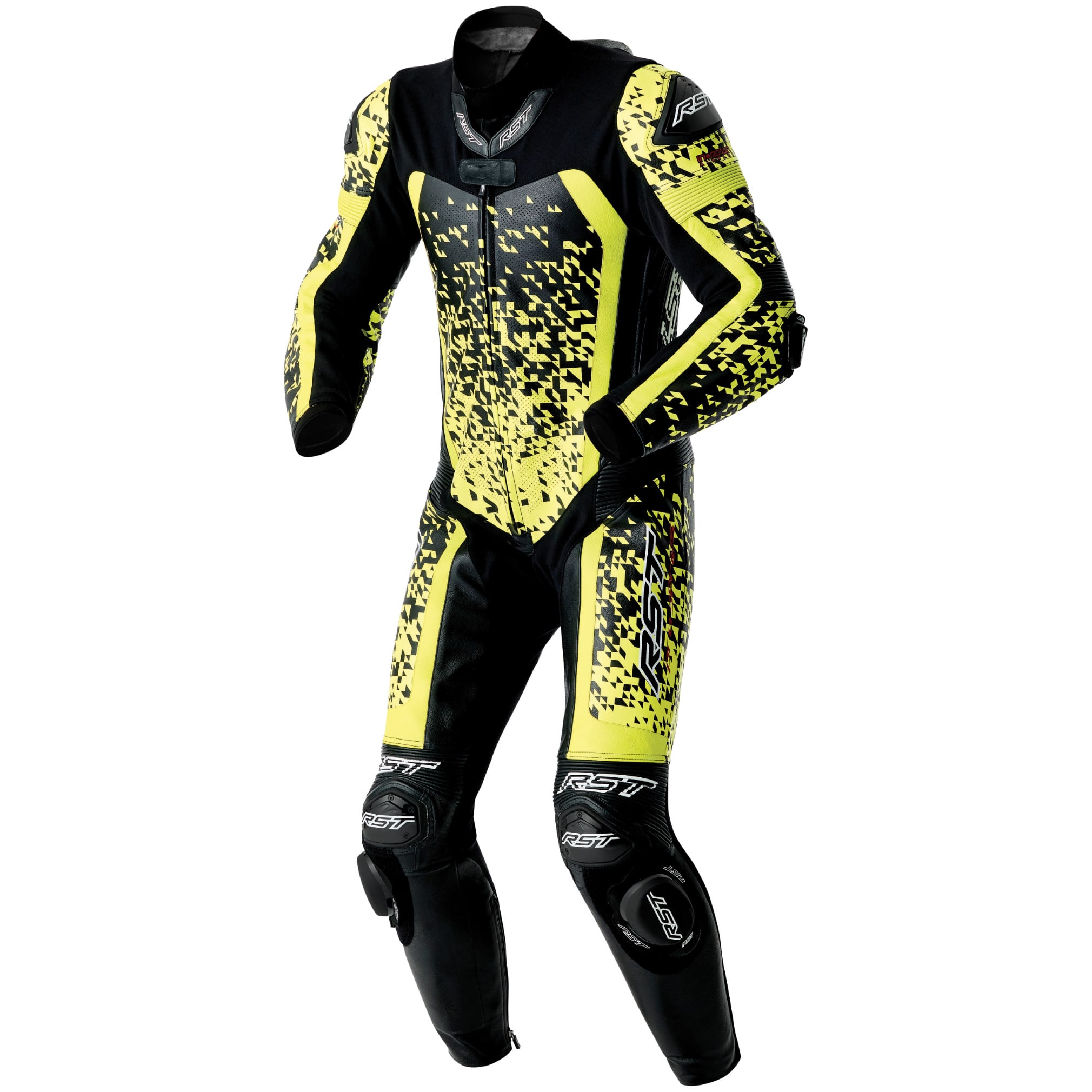 RST RST Pro Series D3O Airbag CE One Piece Leather Suit - Black / Flo Yellow