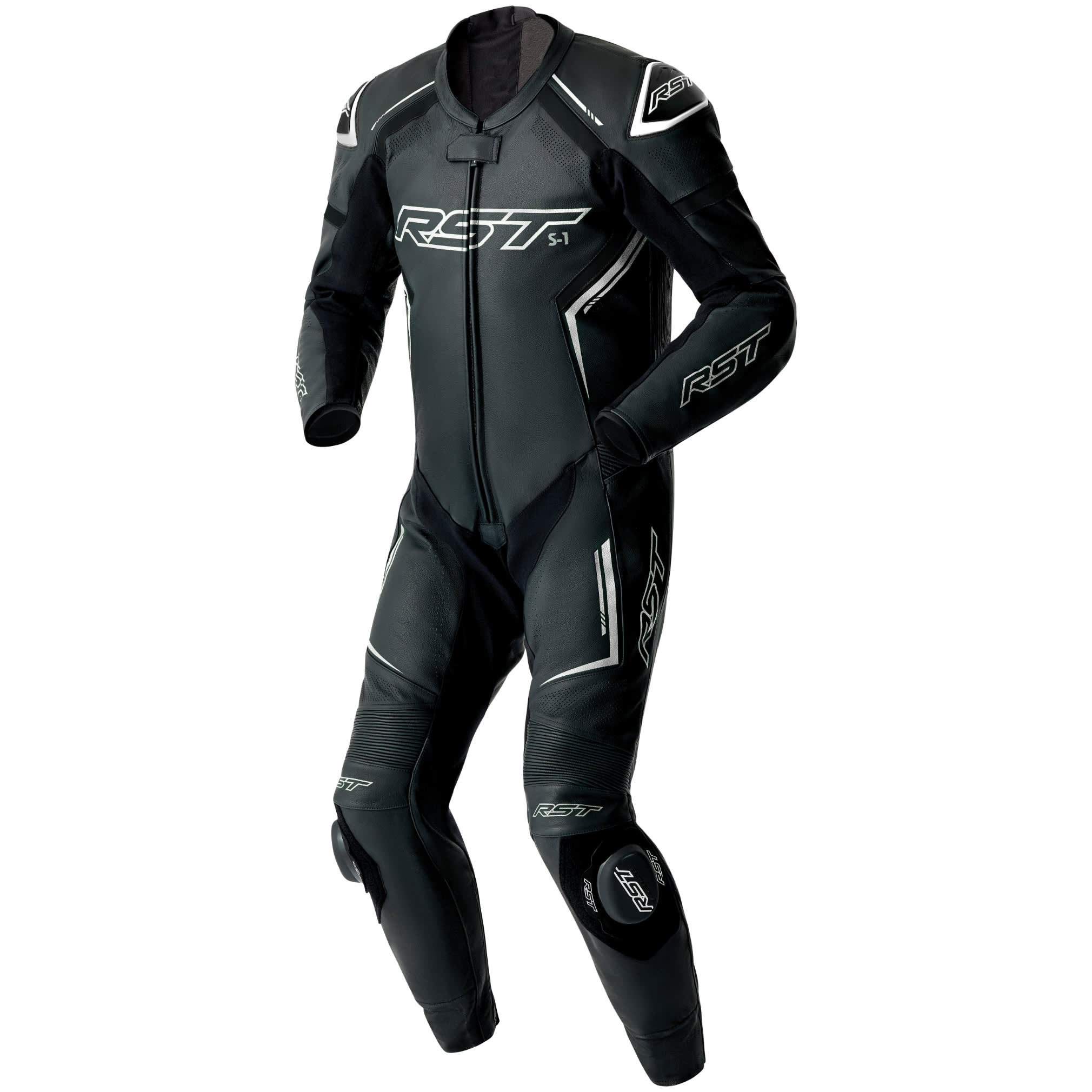 ロスマンズ  レーシングスーツ RST S1 D3O CE One Piece Leather Suit - Black / Black / White
