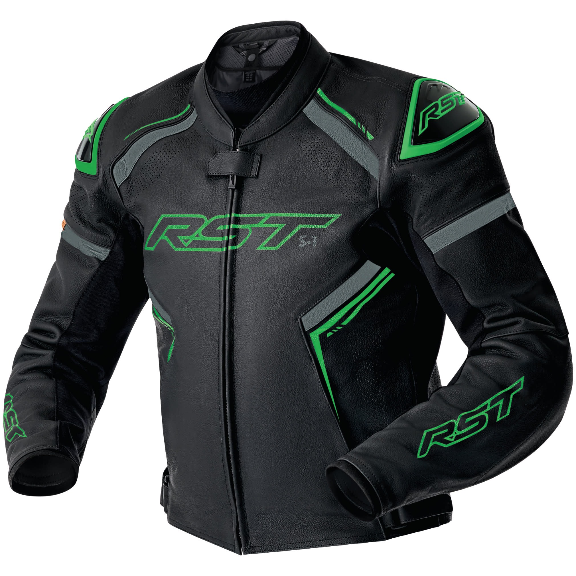 RST RST S1 D3O Leather Jacket - Black / Grey / Flo Green