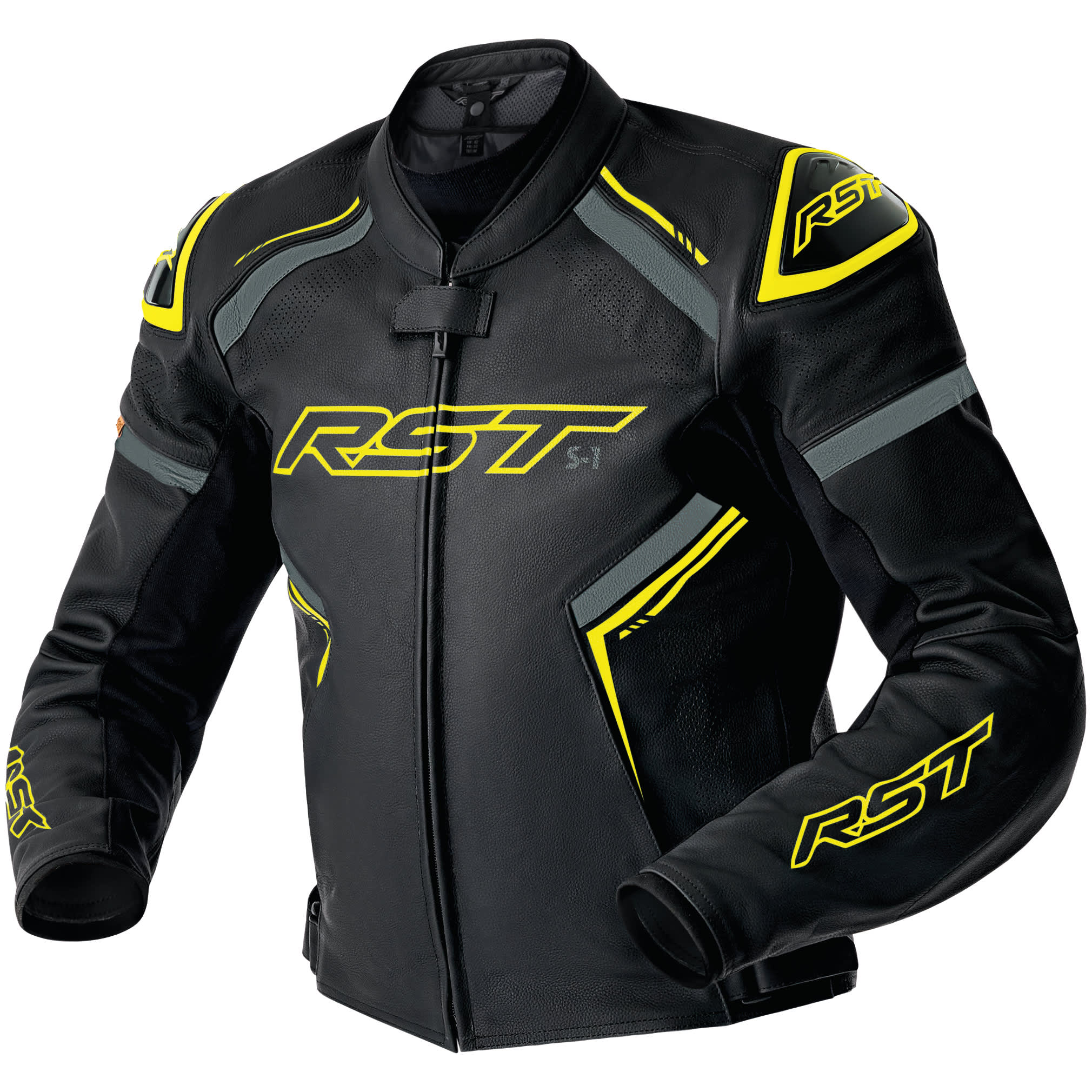 RST RST S1 D3O Leather Jacket - Black / Grey / Flo Yellow