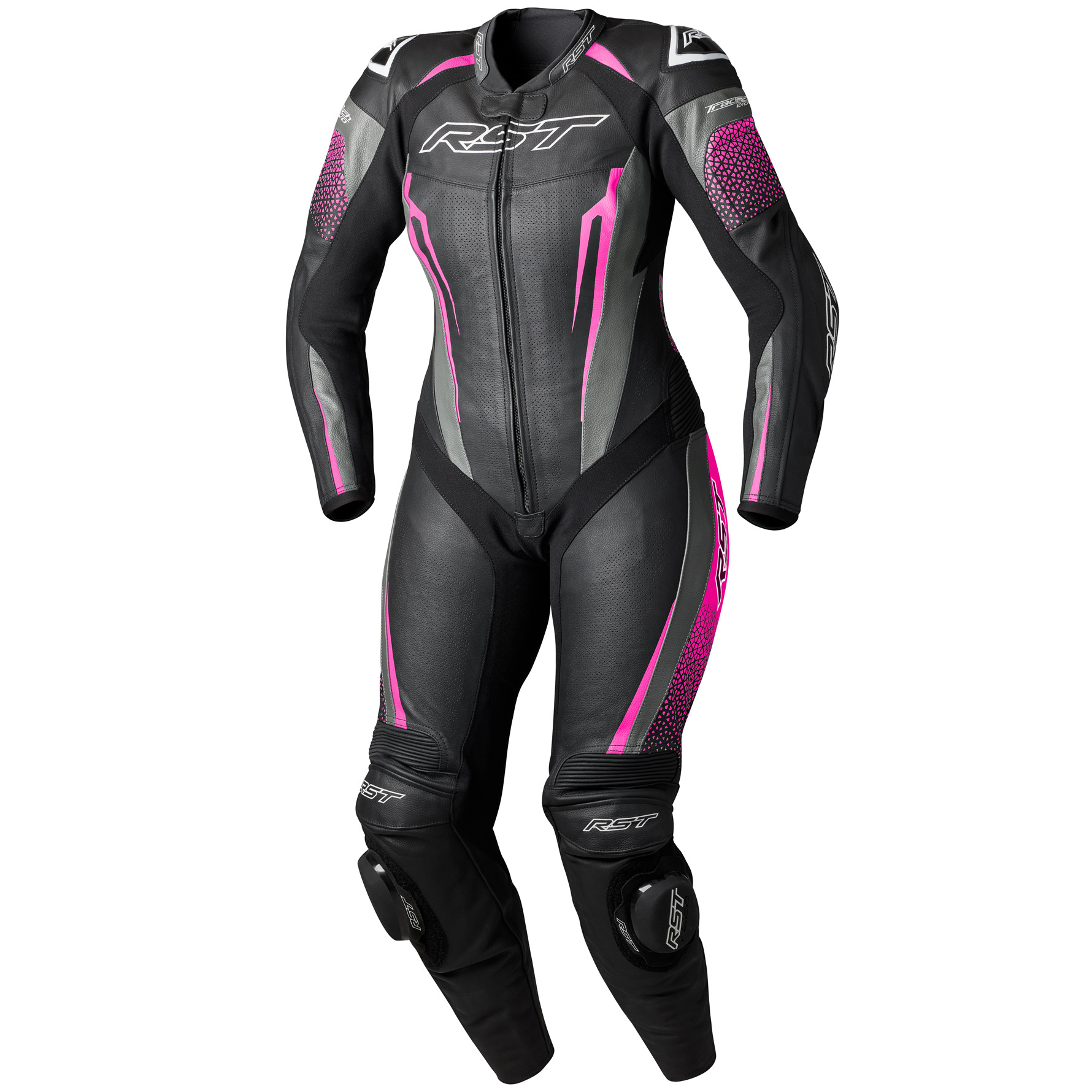 RST RST Ladies Tractech Evo D3O One Piece Leather Suit - Black / Pink