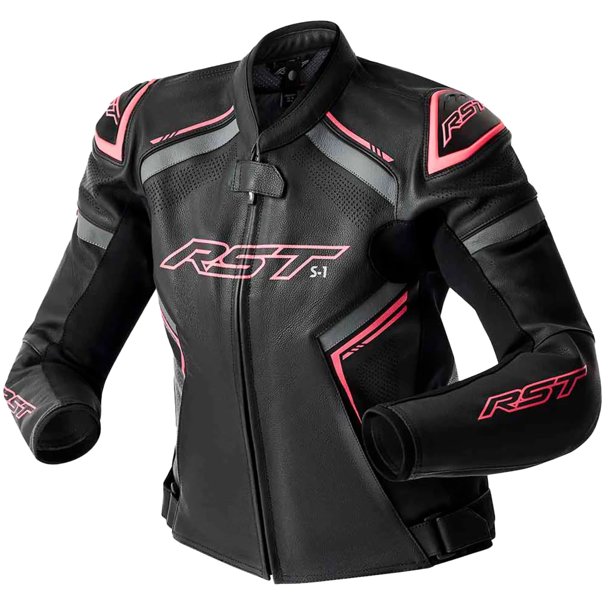 RST RST Ladies S1 D3O Leather Jacket - Black / Pink