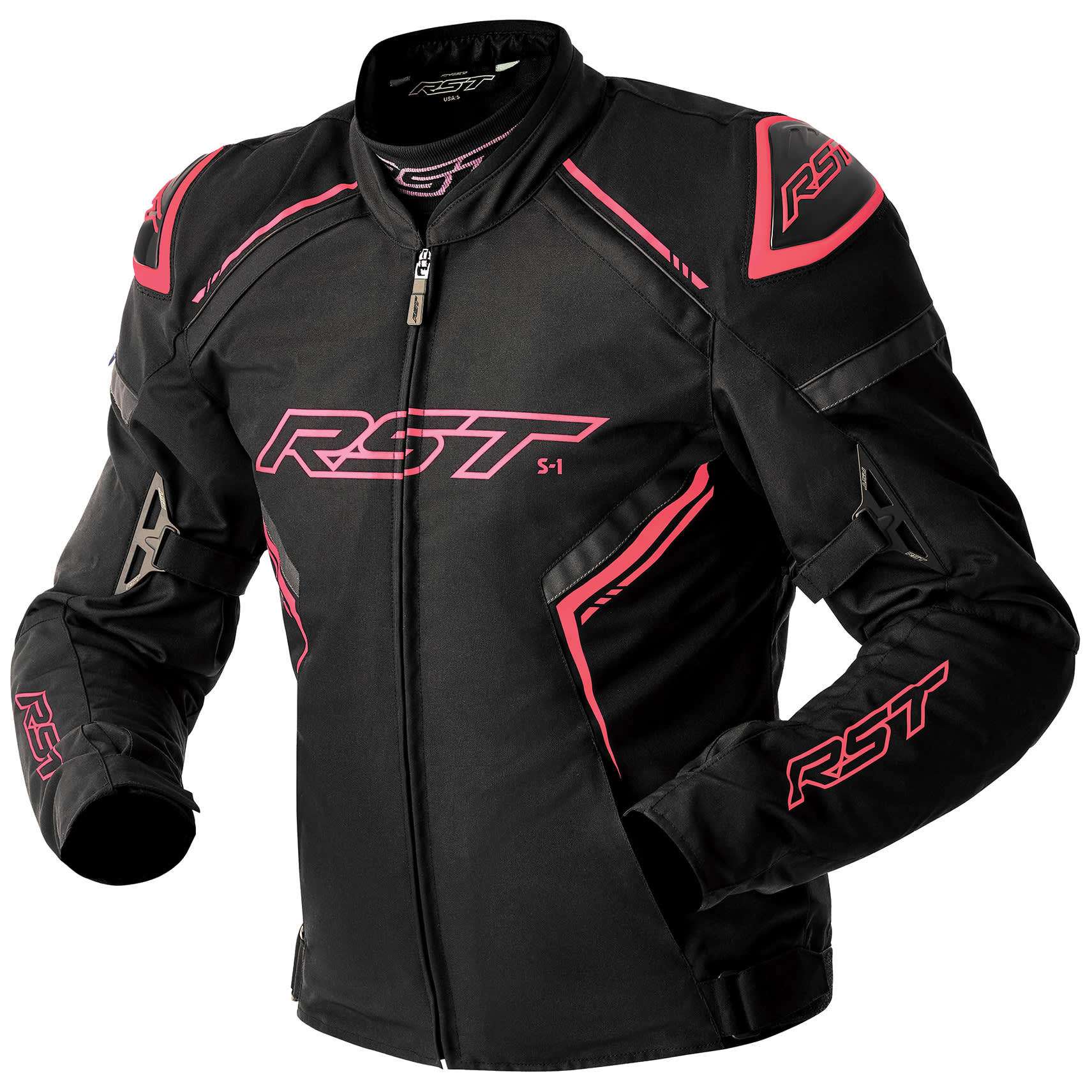 RST RST Ladies S1 D3O Textile Jacket - Black / Fluo Pink