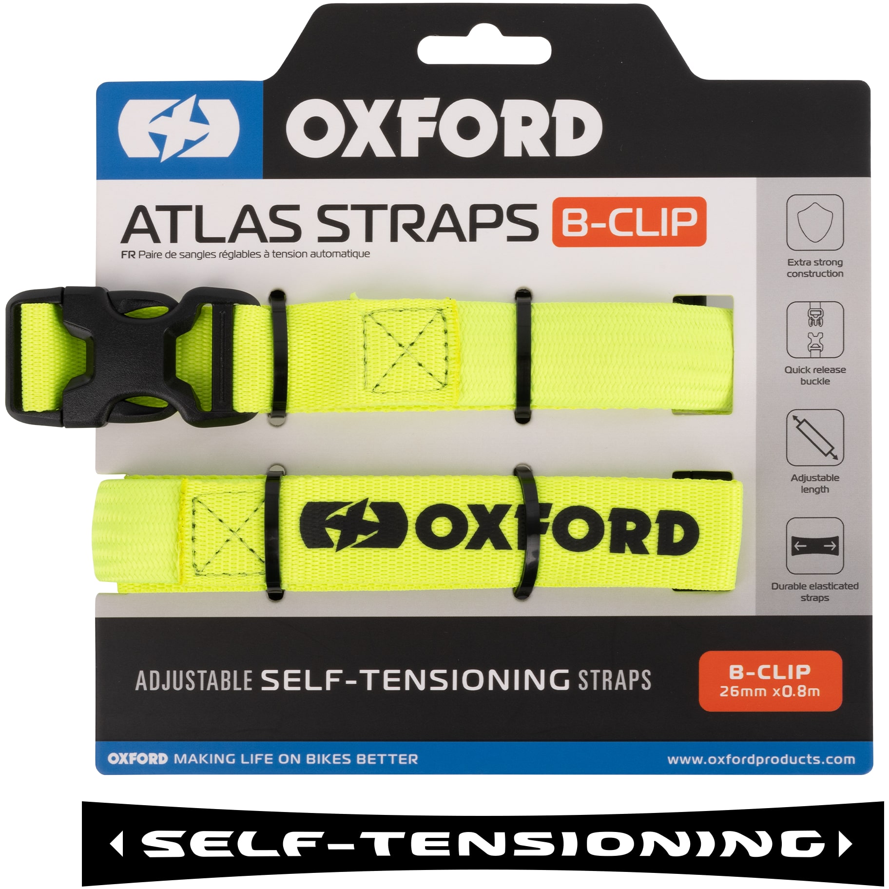 Oxford Oxford Atlas B-Clip Tension Straps - Fluo Yellow