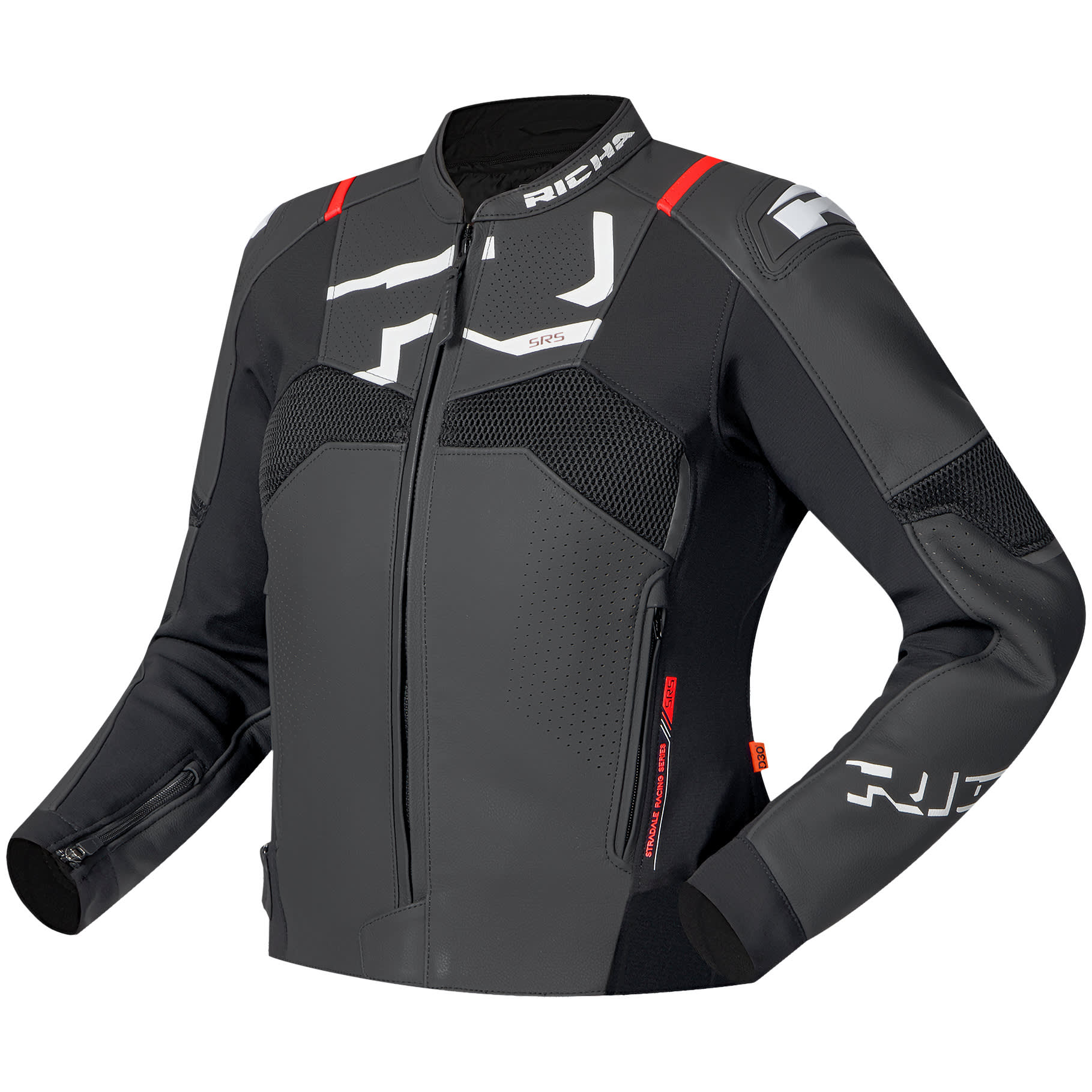 Richa Ladies Stradale Evo Leather Jacket - Black / White - FREE UK