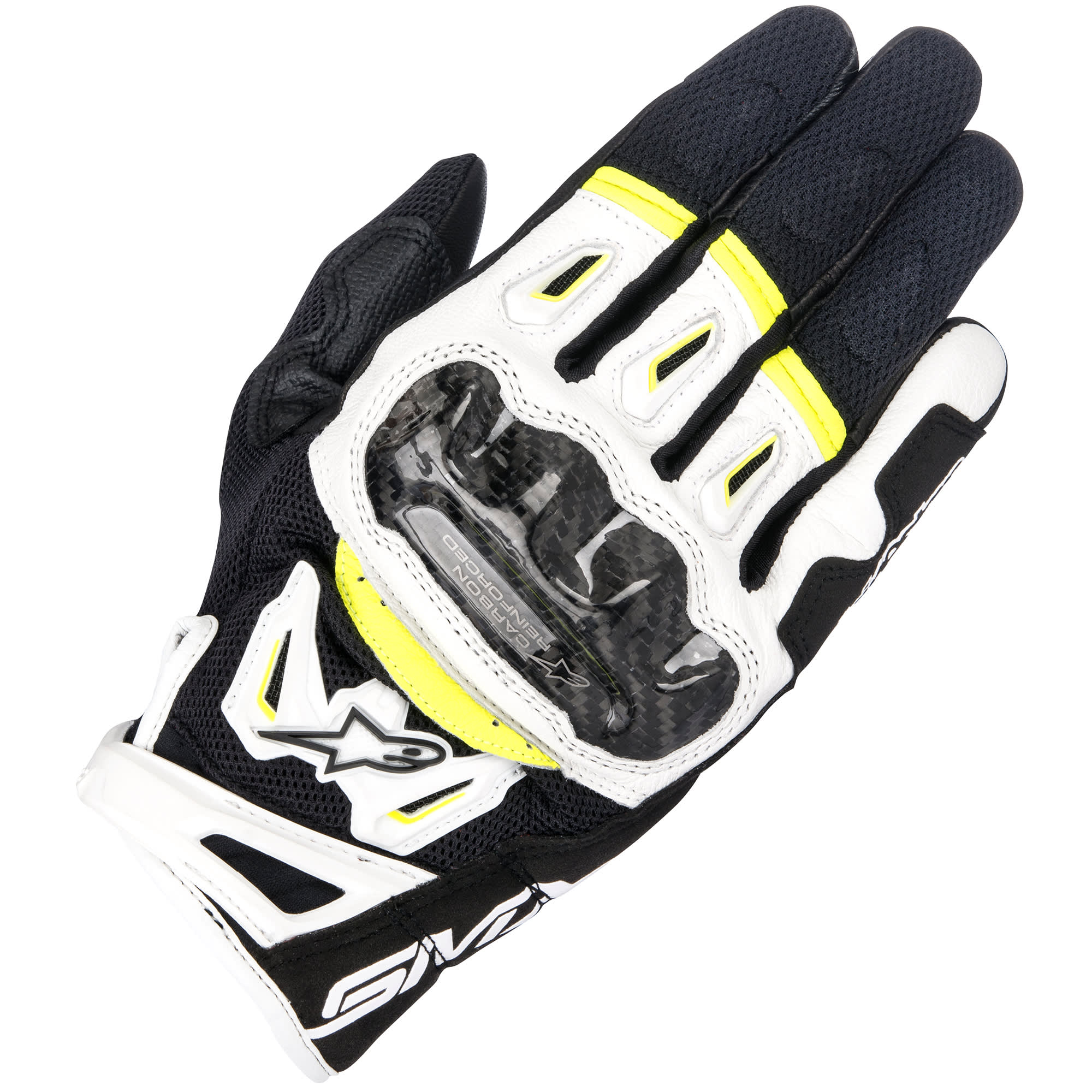Alpinestars Alpinestars SMX-2 Air Carbon V2 Leather Gloves - Black / White / Fluo Yellow