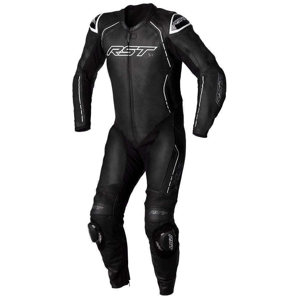 RST S1 CE One Piece Leather Suit - Black / Black / White