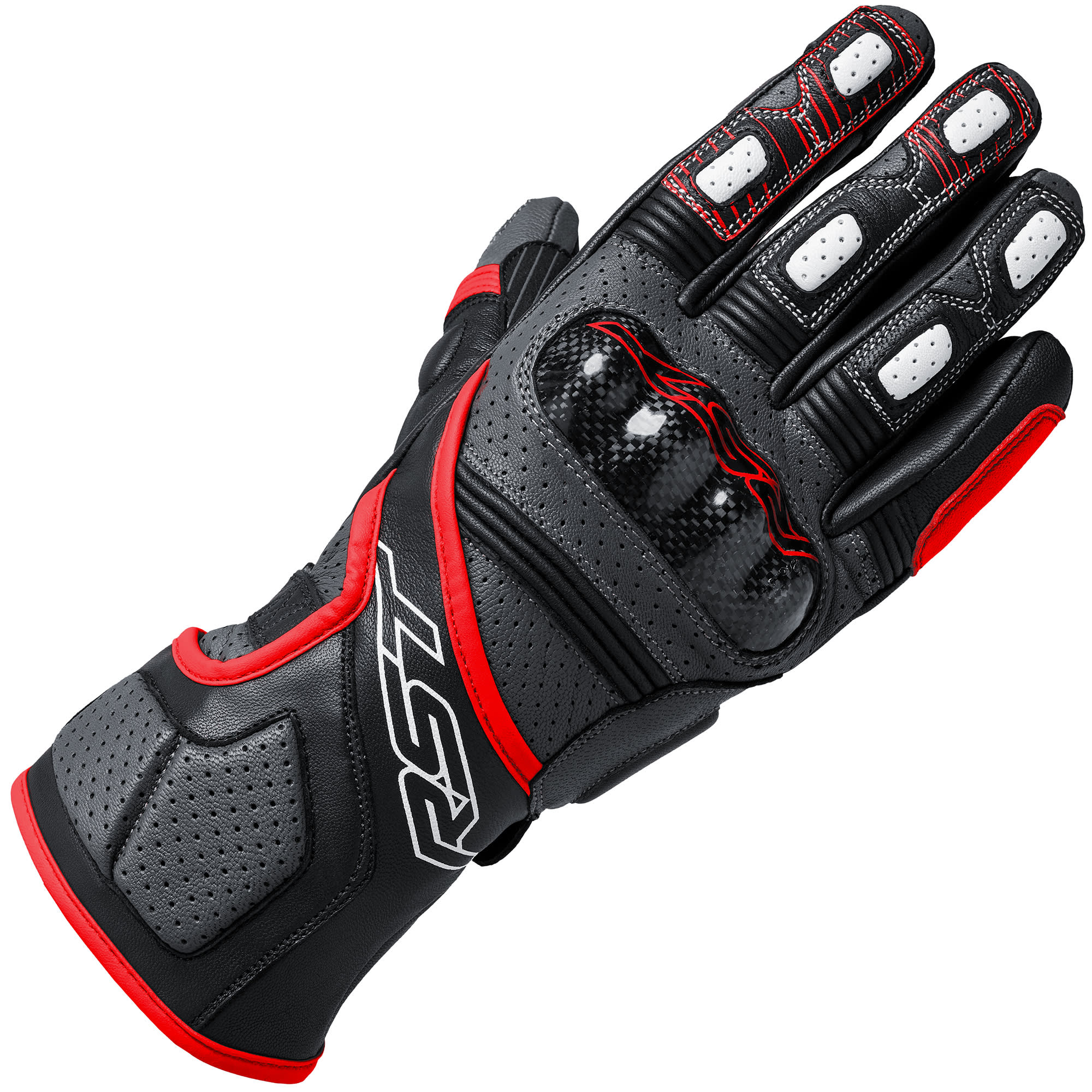 RST RST Fulcrum CE Perforated Leather Gloves - Grey / Red / Black