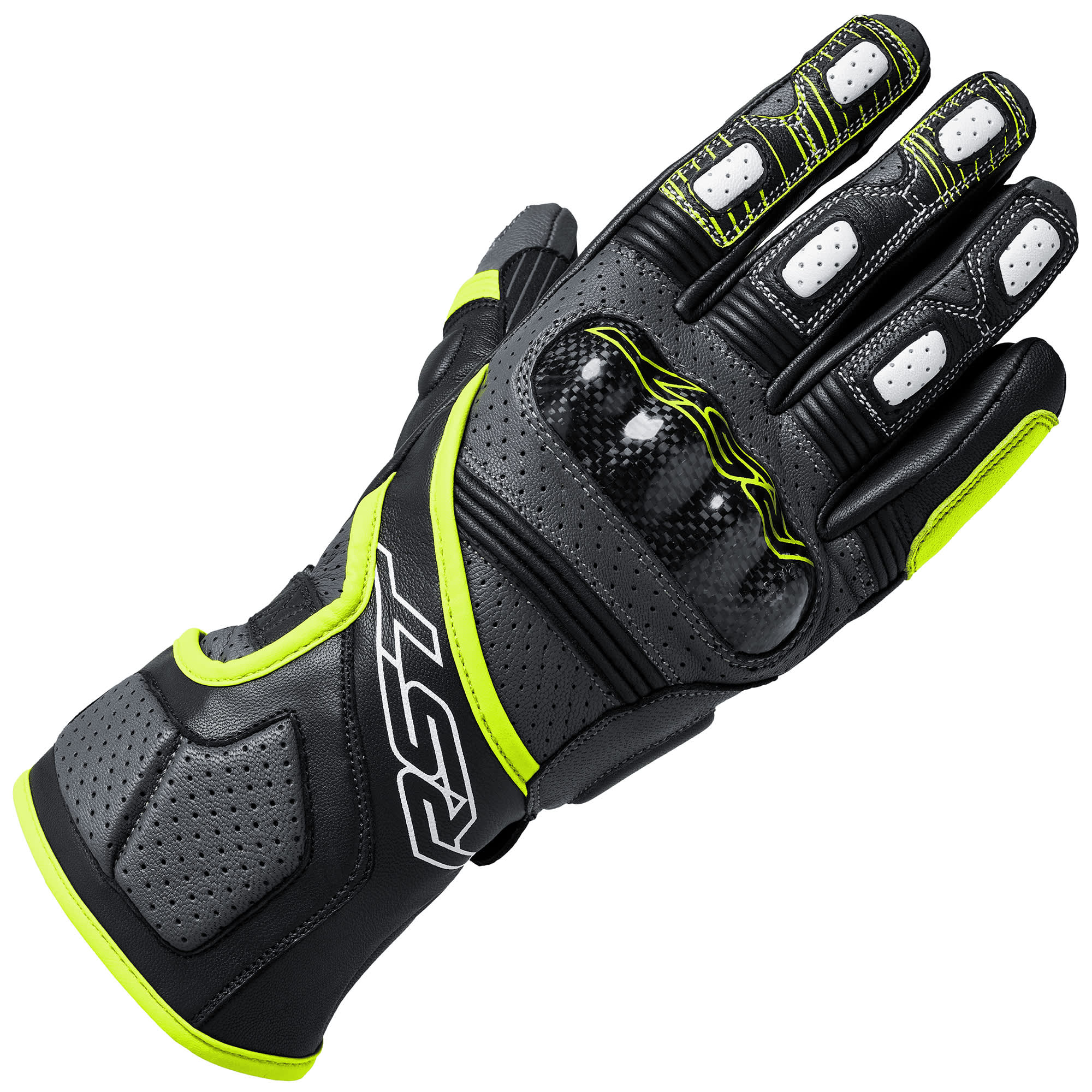 RST RST Fulcrum CE Perforated Leather Gloves - Grey / Fluo Yellow / Black